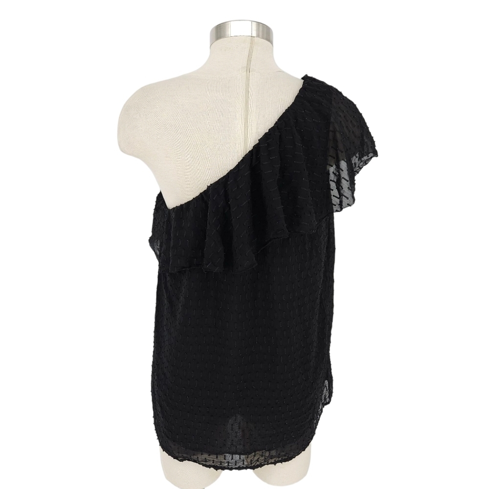Paige Shandi Blouse Silk Black Ruffle Flutter One Shoulder Lined Top Large - Picture 6 of 10